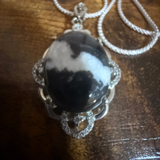 White Buffalo Turquoise Dahlia Pendant Necklace Sterling Silver 18 Inch Chain