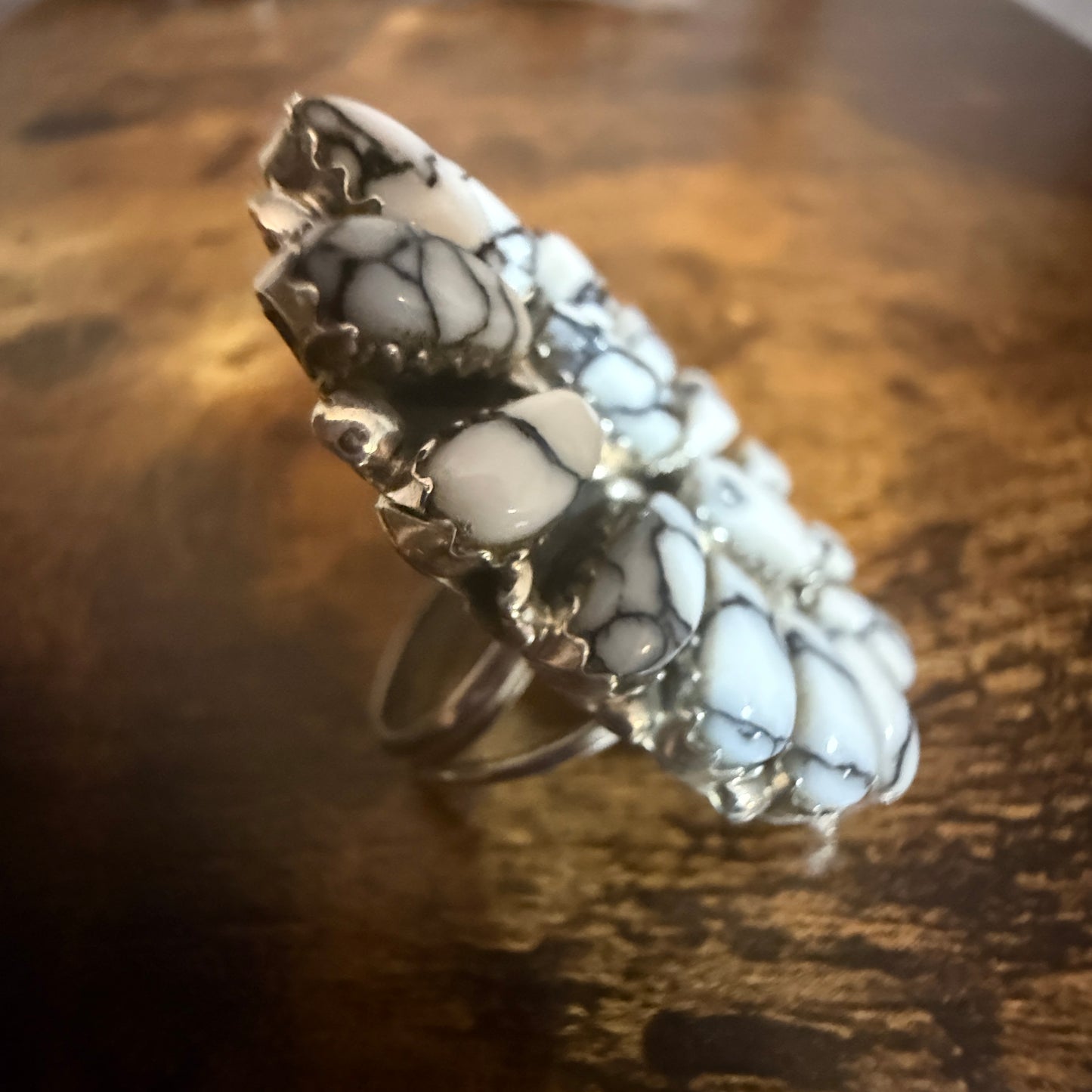 Navajo Sterling Silver White Buffalo Turquoise Cluster Ring Size 7