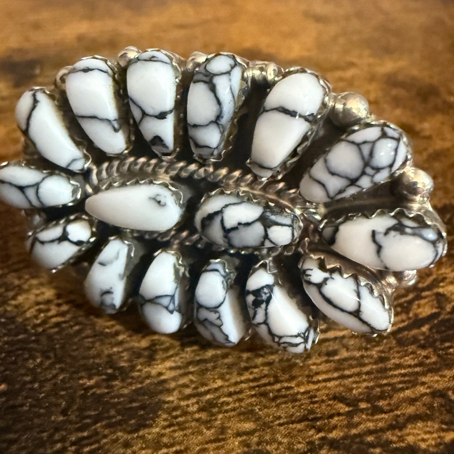 Navajo Sterling Silver White Buffalo Turquoise Cluster Ring Size 7