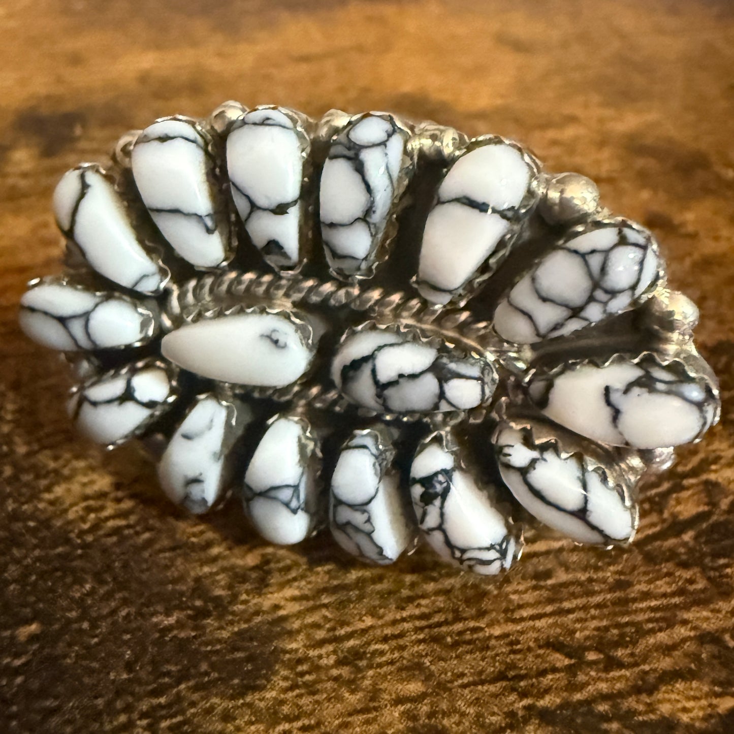 Navajo Sterling Silver White Buffalo Turquoise Cluster Ring Size 7