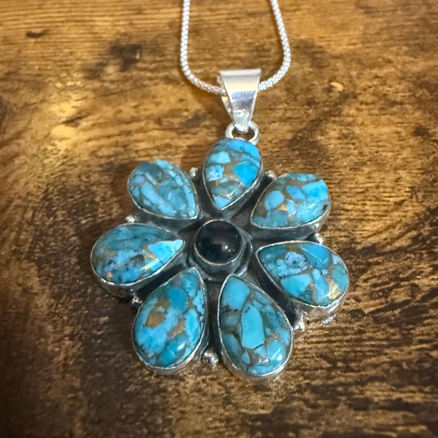 Blue Copper Turquoise Gemstone Pendant Necklace 925 Sterling Silver Handmade