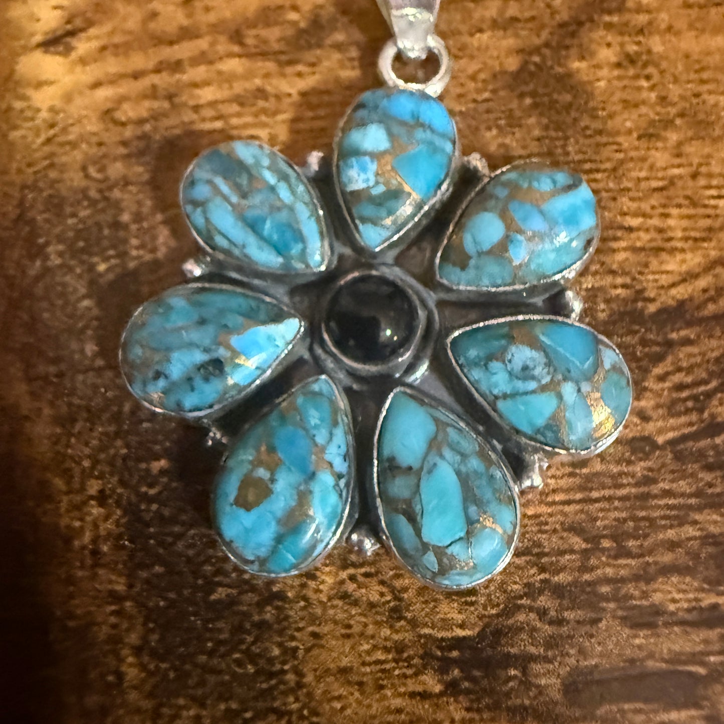 Blue Copper Turquoise Gemstone Pendant Necklace 925 Sterling Silver Handmade