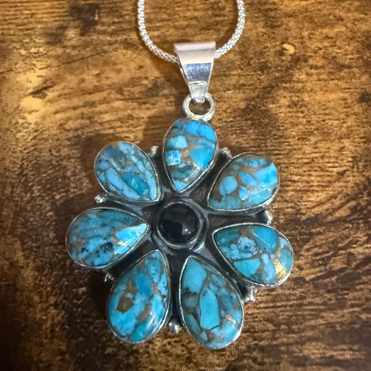 Blue Copper Turquoise Gemstone Pendant Necklace 925 Sterling Silver Handmade