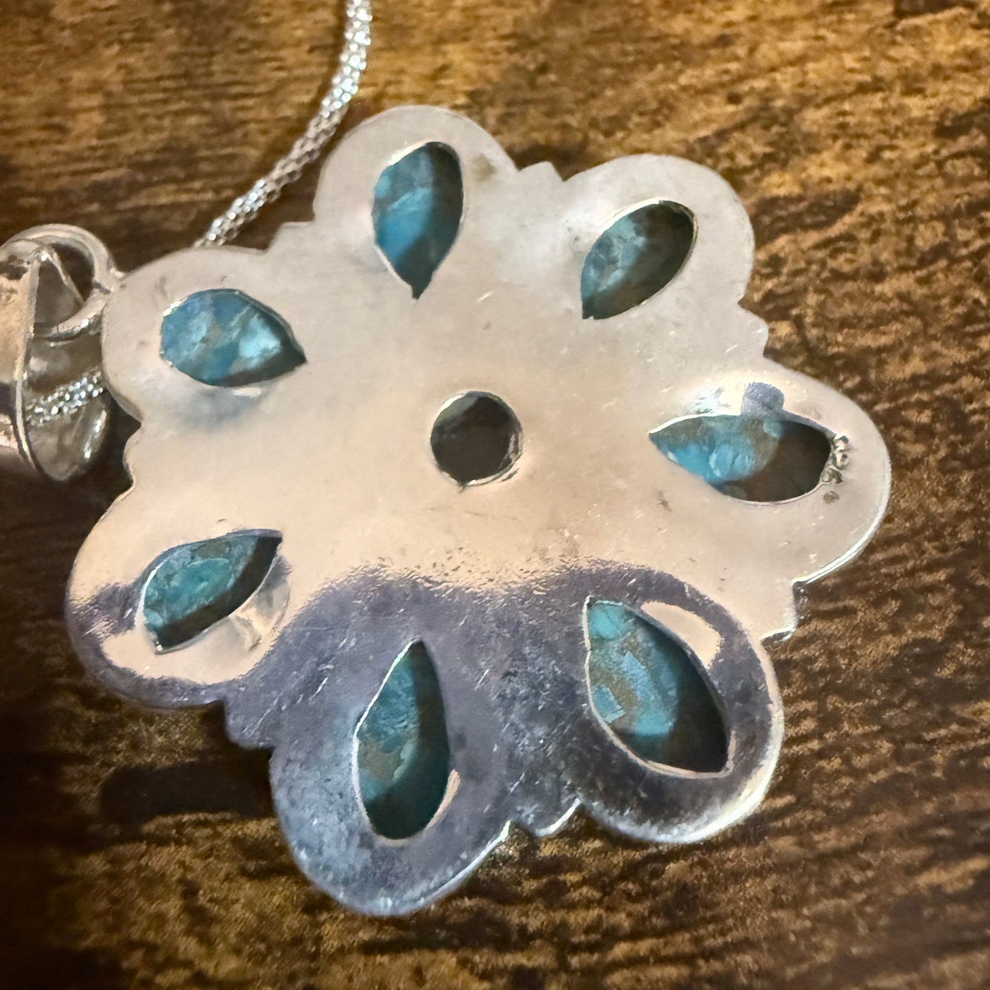 Blue Copper Turquoise Gemstone Pendant Necklace 925 Sterling Silver Handmade