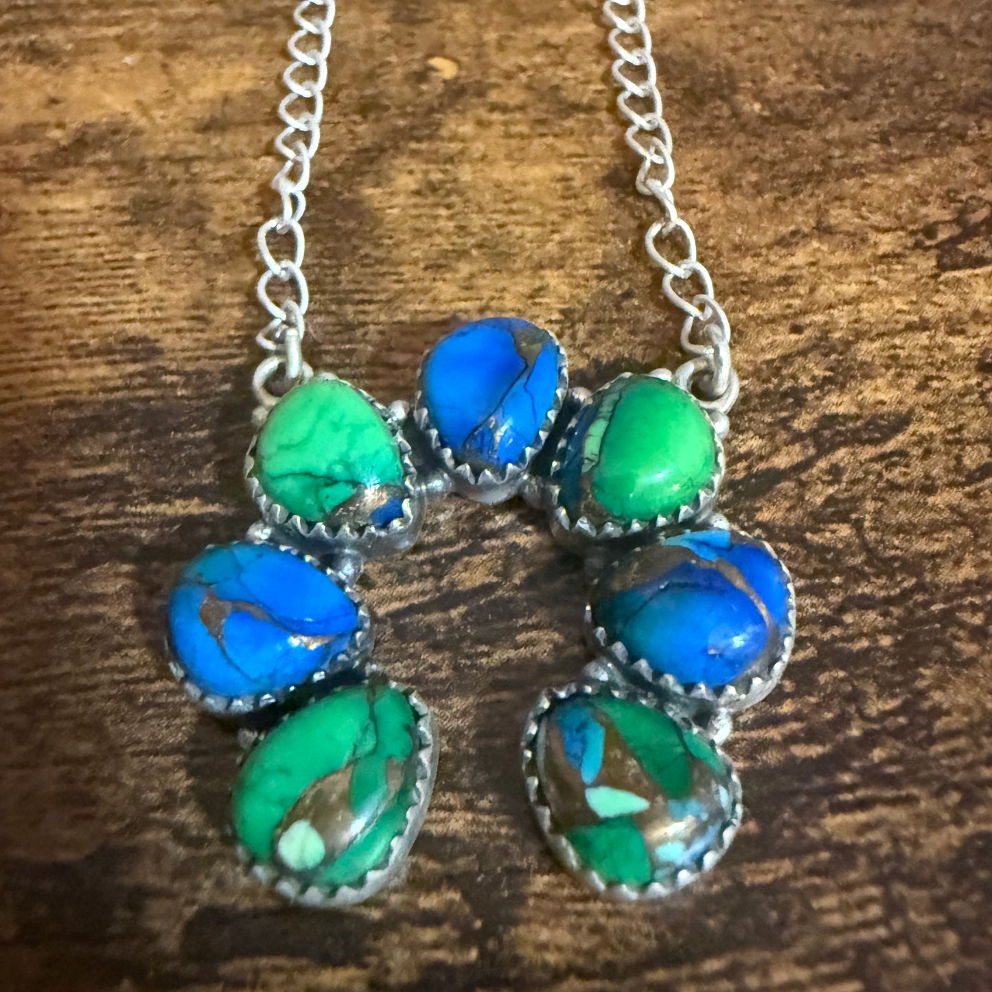 Peacock Turquoise Naja Pendant Necklace Squash Cluster 925 Sterling Silver