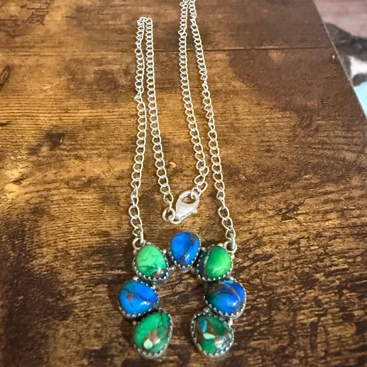 Peacock Turquoise Naja Pendant Necklace Squash Cluster 925 Sterling Silver