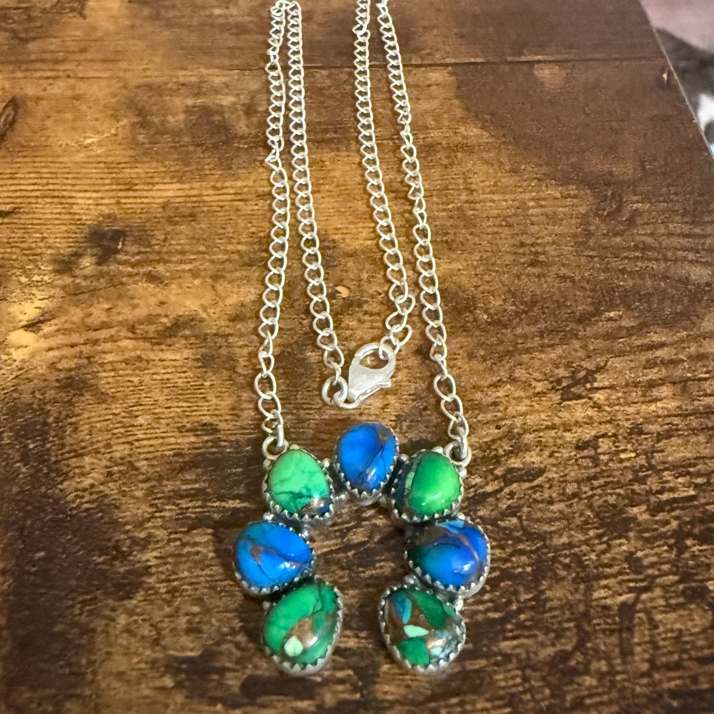 Peacock Turquoise Naja Pendant Necklace Squash Cluster 925 Sterling Silver