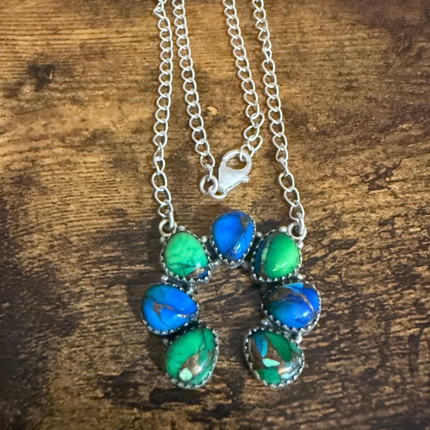 Peacock Turquoise Naja Pendant Necklace Squash Cluster 925 Sterling Silver