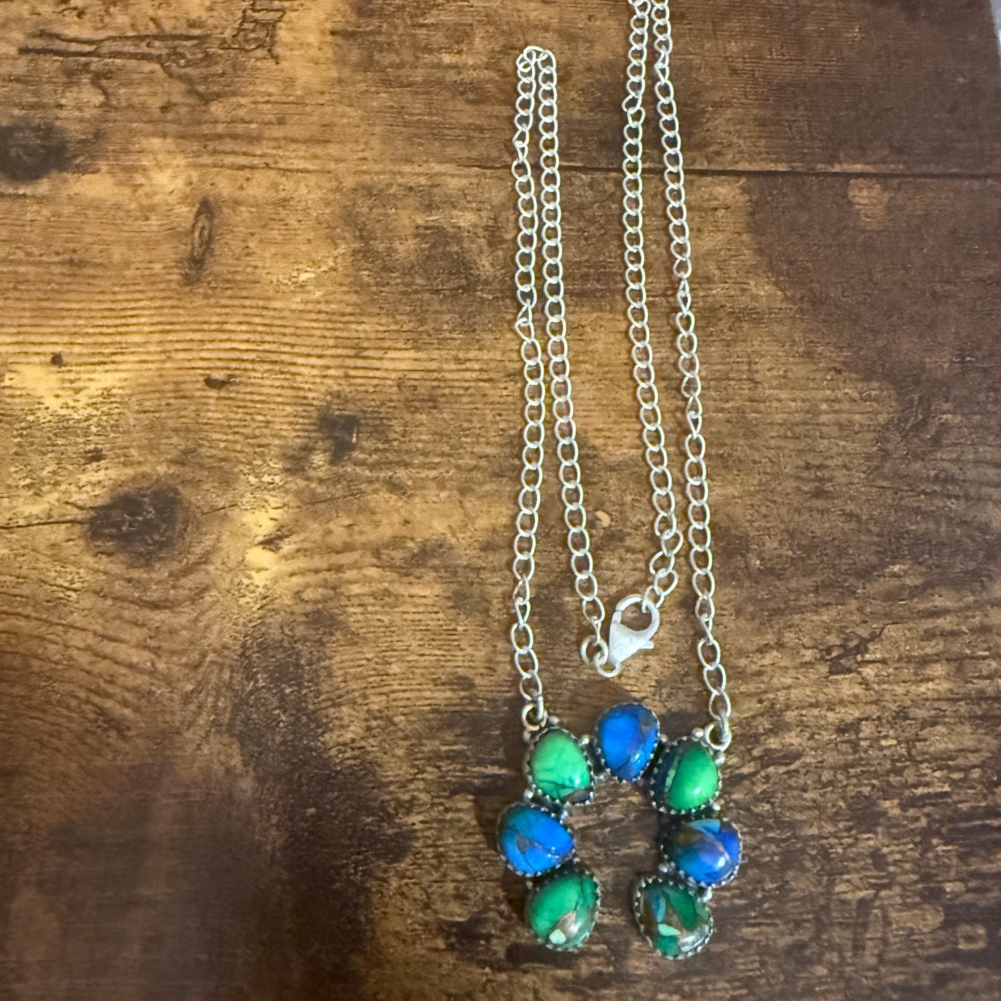 Peacock Turquoise Naja Pendant Necklace Squash Cluster 925 Sterling Silver