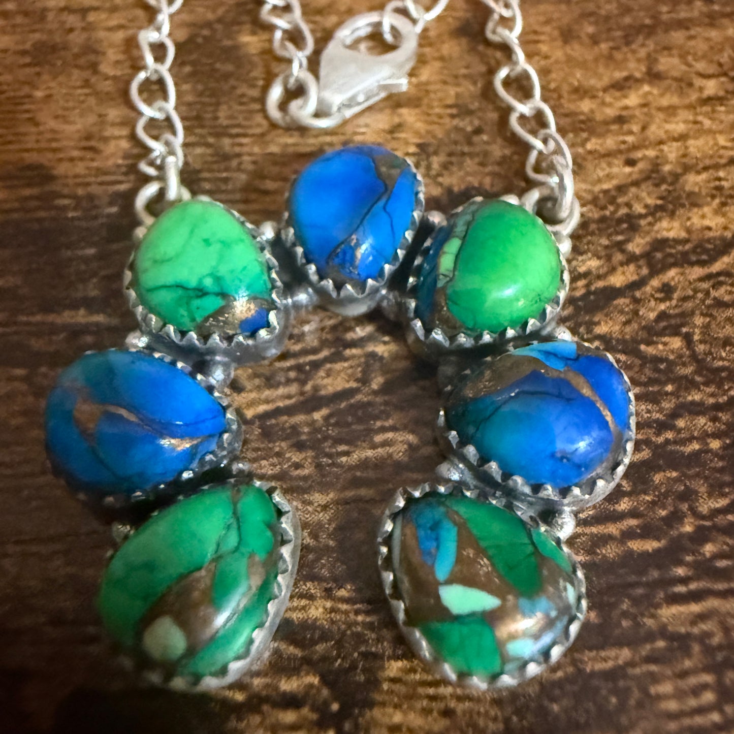 Peacock Turquoise Naja Pendant Necklace Squash Cluster 925 Sterling Silver