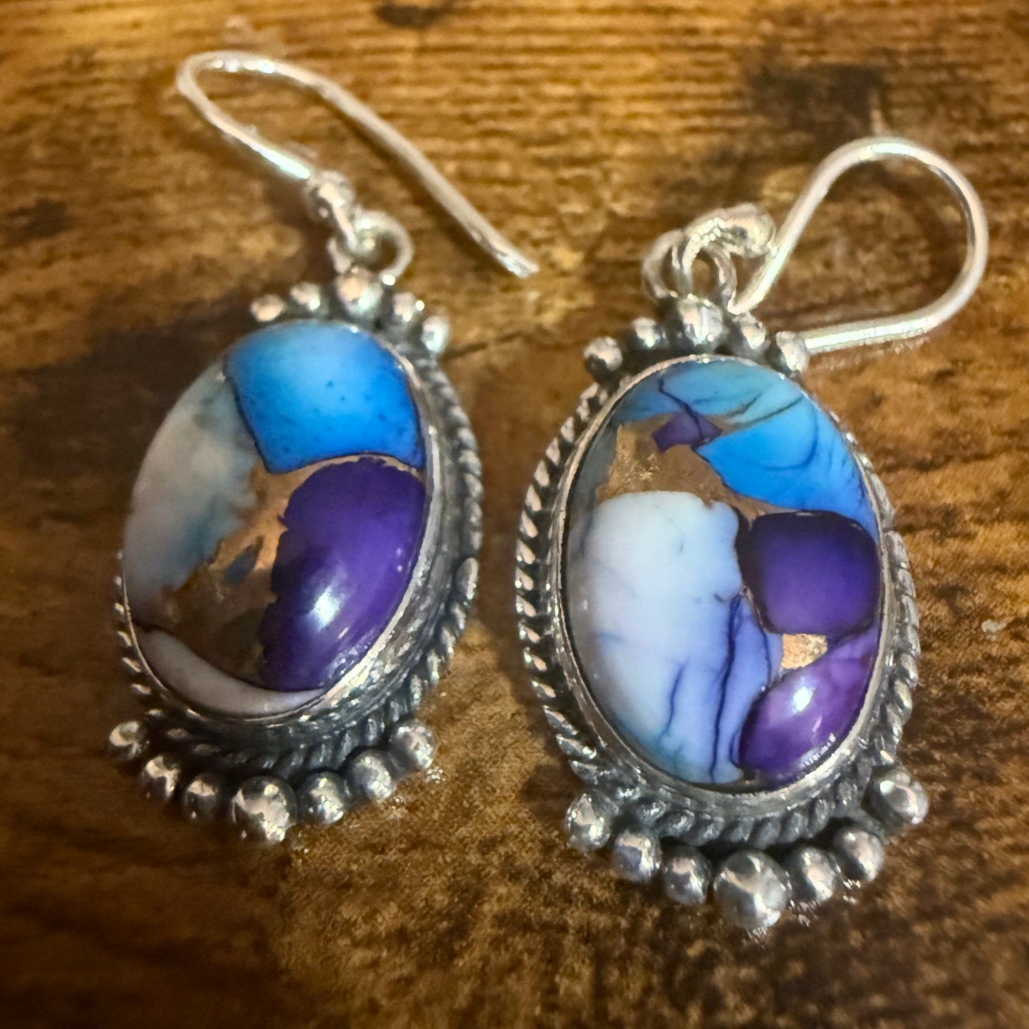 Purple Dahlia Turquoise Earring 925 Sterling Silver Dangle Jewelry