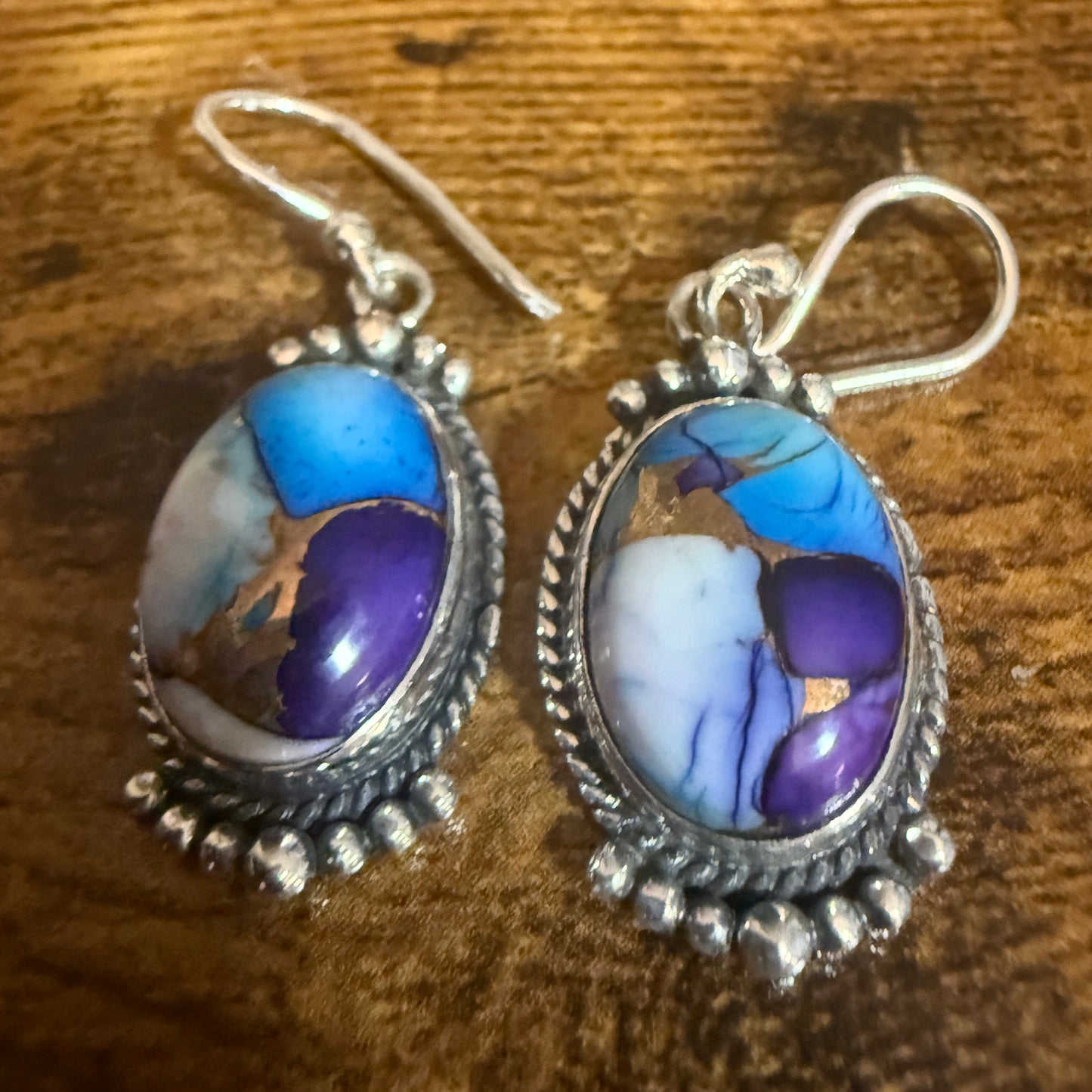 Purple Dahlia Turquoise Earring 925 Sterling Silver Dangle Jewelry
