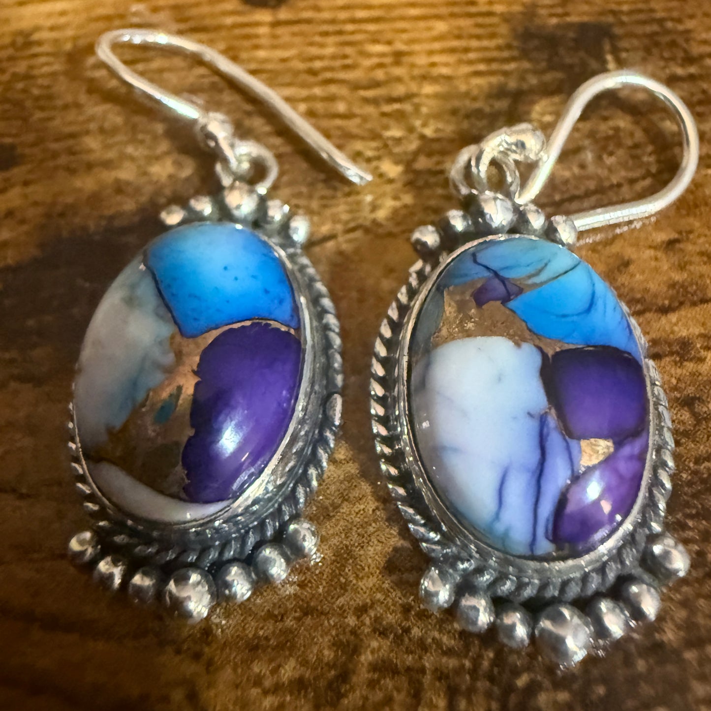 Purple Dahlia Turquoise Earring 925 Sterling Silver Dangle Jewelry