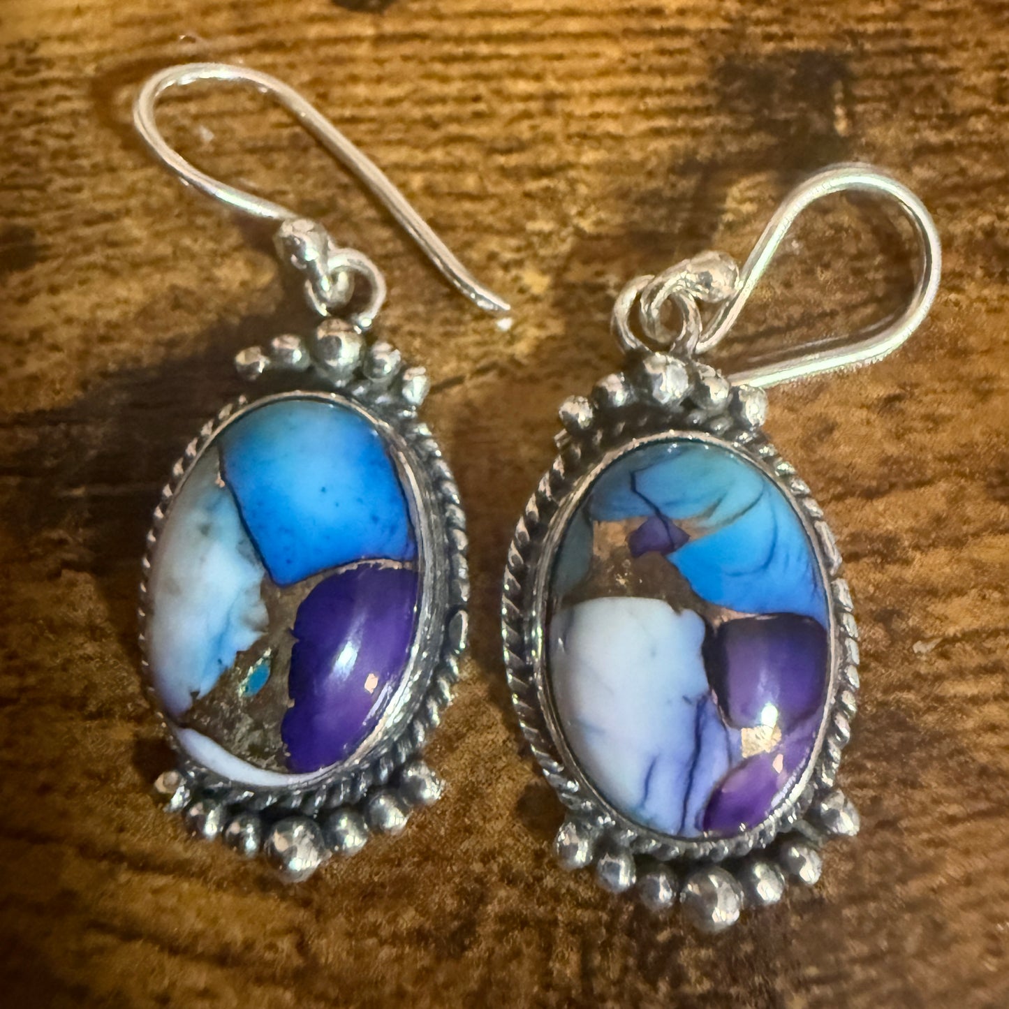 Purple Dahlia Turquoise Earring 925 Sterling Silver Dangle Jewelry