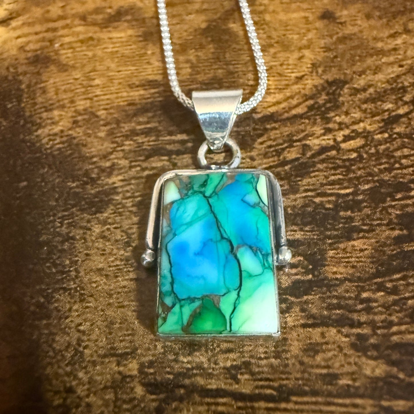 Peacock Dahlia Turquoise Pendant Necklace 925 Sterling Silver 18 Inch Chain