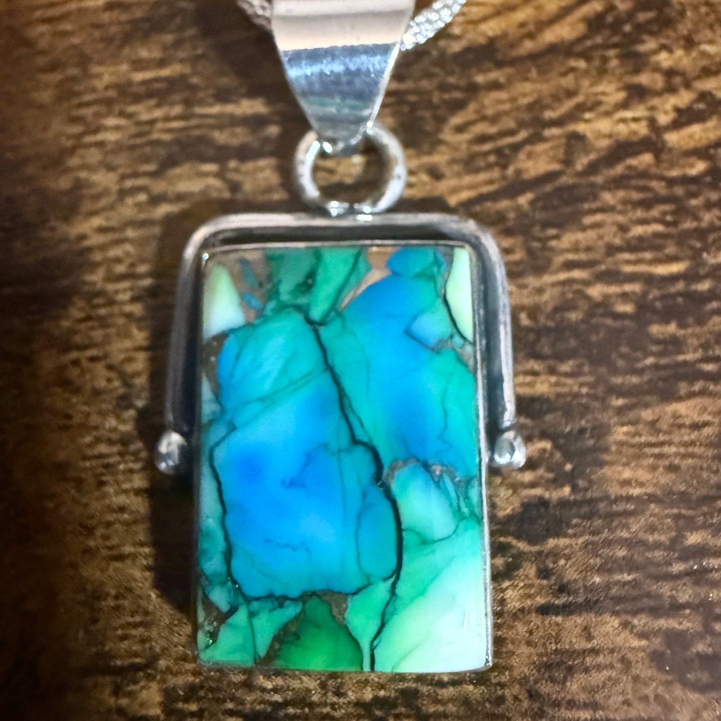 Peacock Dahlia Turquoise Pendant Necklace 925 Sterling Silver 18 Inch Chain