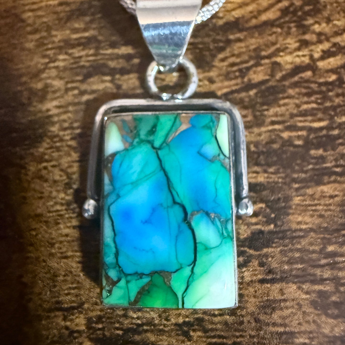 Peacock Dahlia Turquoise Pendant Necklace 925 Sterling Silver 18 Inch Chain