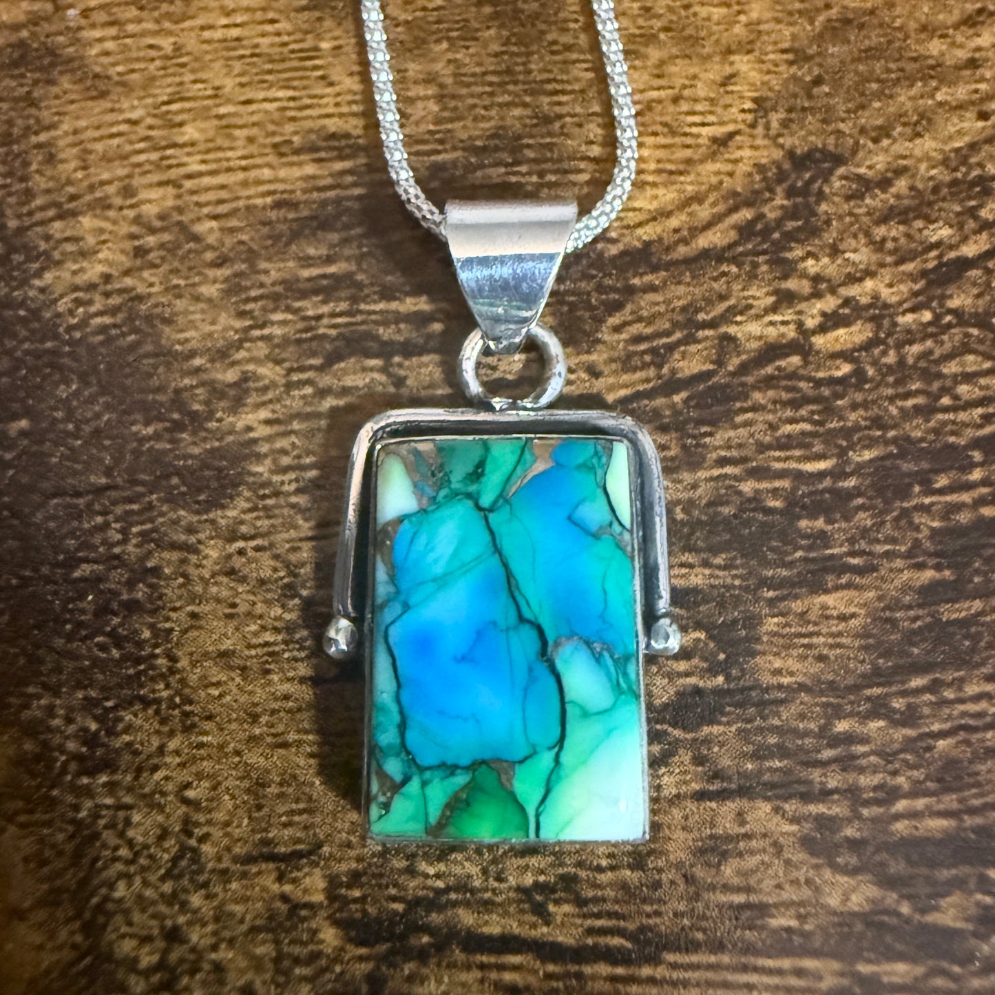 Peacock Dahlia Turquoise Pendant Necklace 925 Sterling Silver 18 Inch Chain