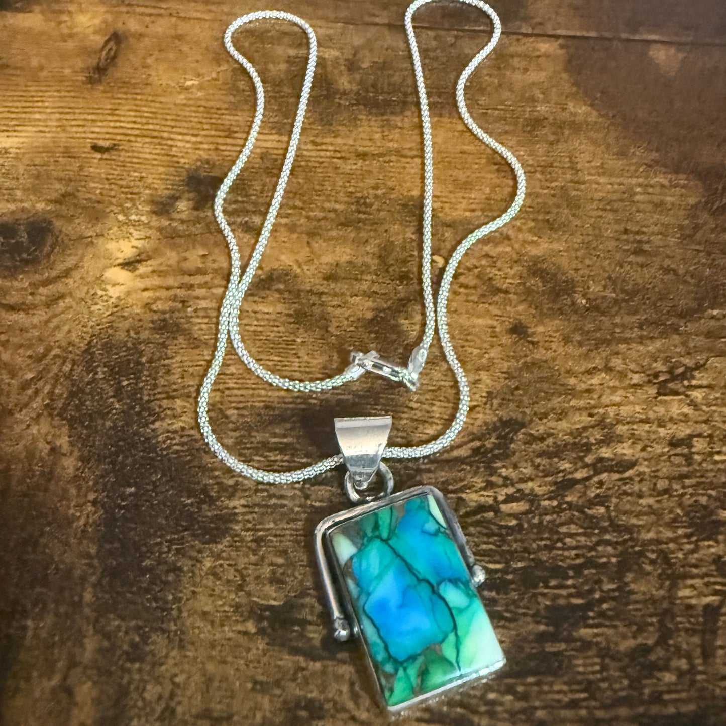 Peacock Dahlia Turquoise Pendant Necklace 925 Sterling Silver 18 Inch Chain