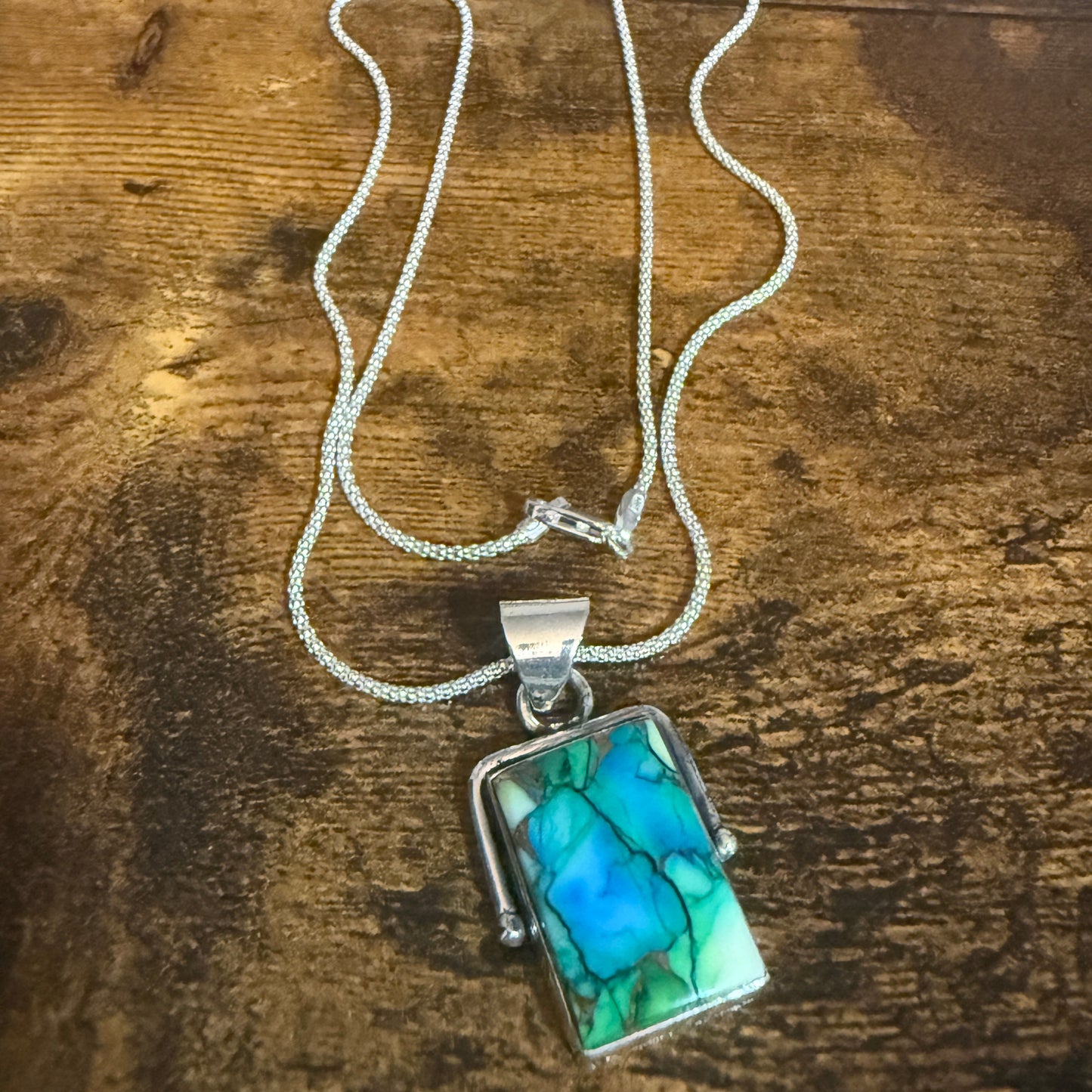 Peacock Dahlia Turquoise Pendant Necklace 925 Sterling Silver 18 Inch Chain