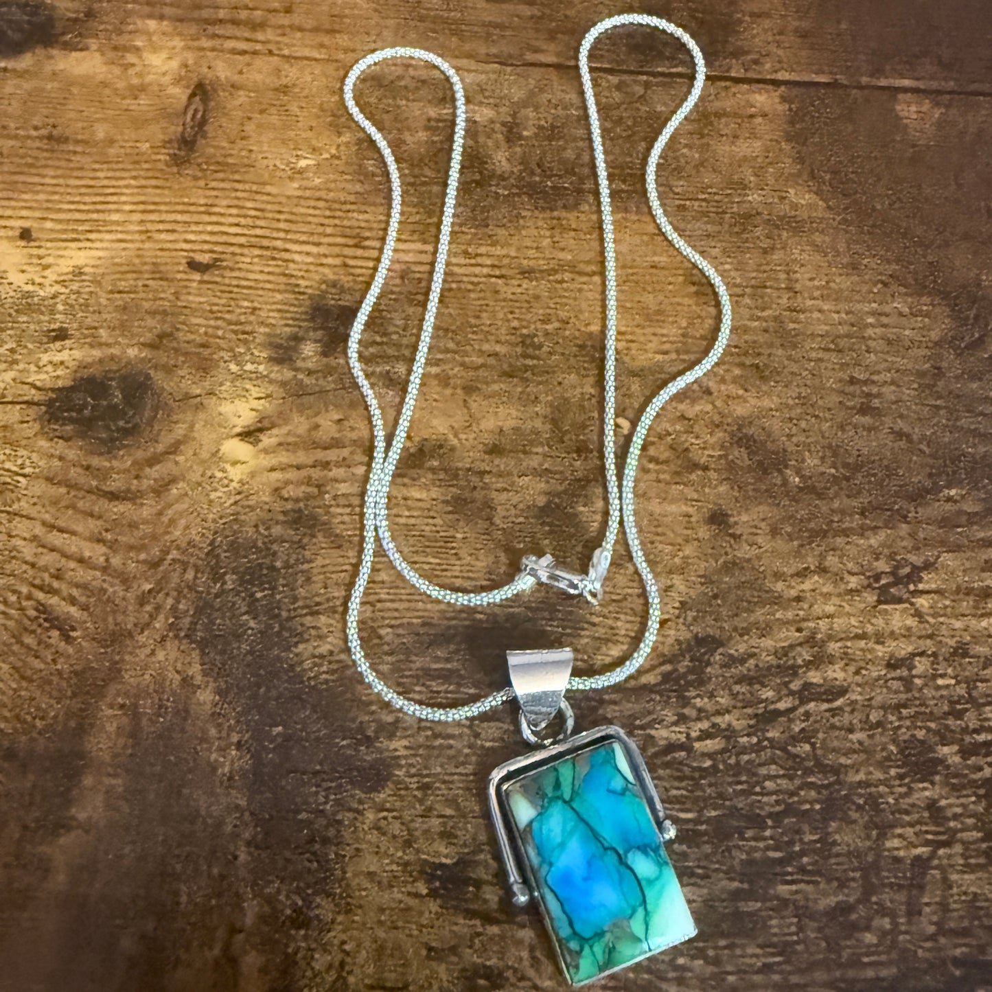 Peacock Dahlia Turquoise Pendant Necklace 925 Sterling Silver 18 Inch Chain