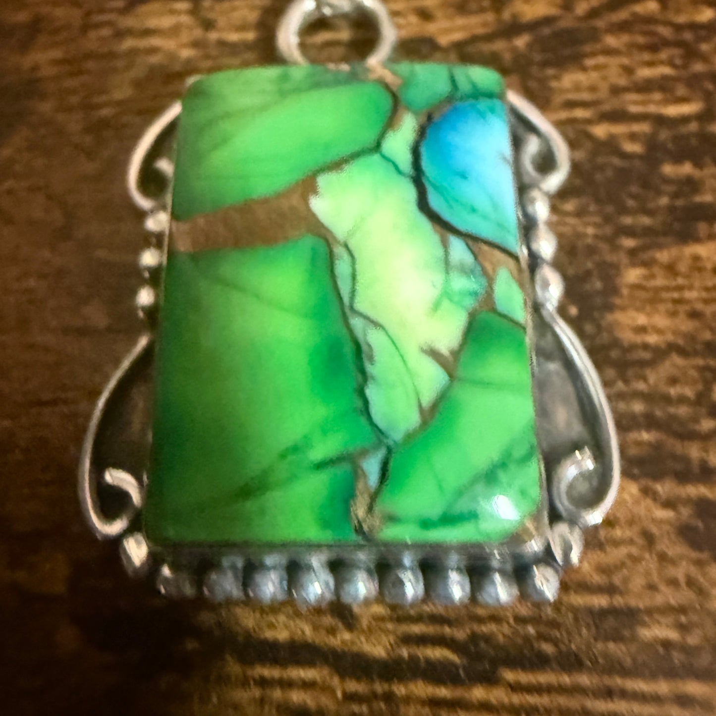 Peacock Dahlia Turquoise Gemstone Pendant Necklace 18 Inch Chain Sterling Silver