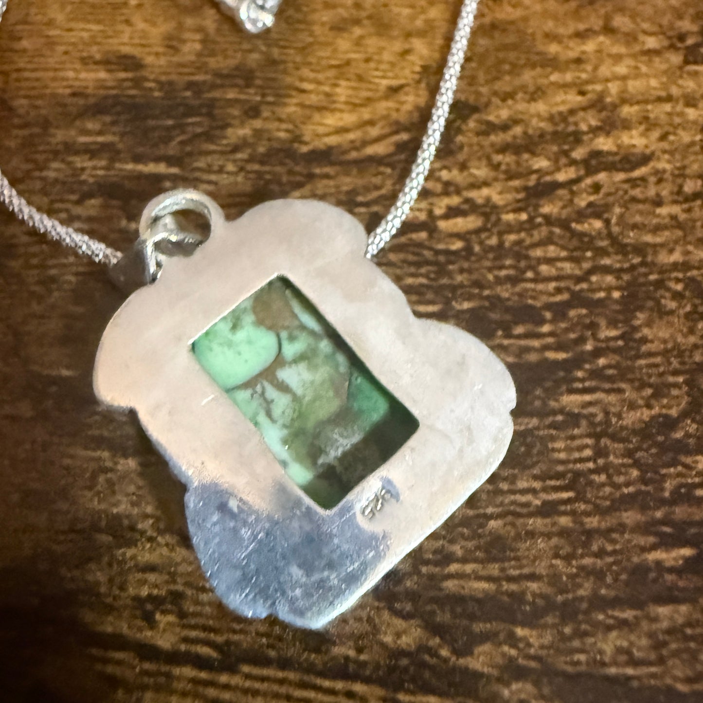 Peacock Dahlia Turquoise Gemstone Pendant Necklace 18 Inch Chain Sterling Silver