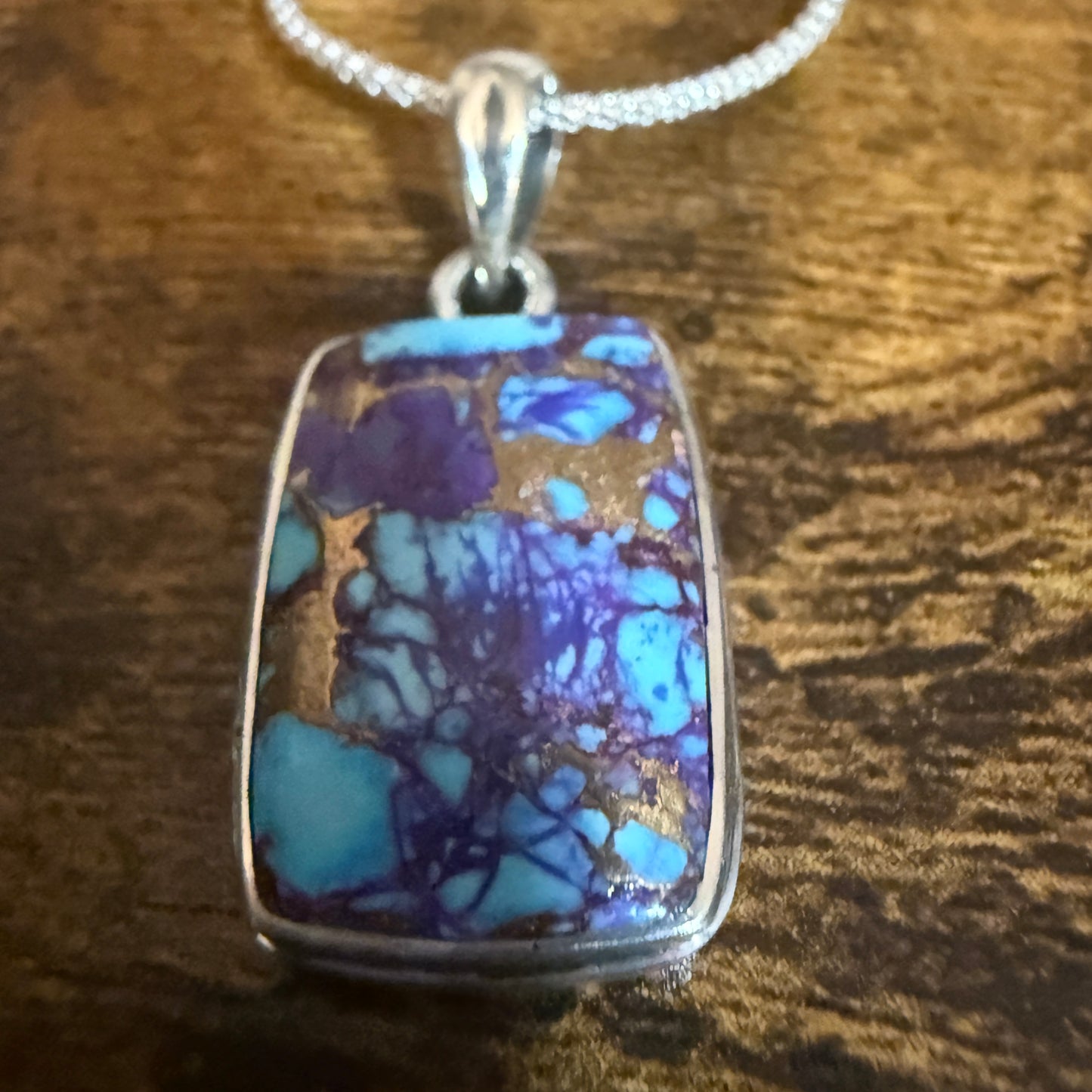 Kingman Purple Dahlia Turquoise Pendant Necklace 925 Sterling Silver 18In Chain
