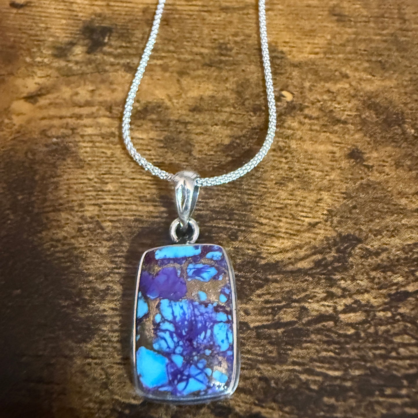 Kingman Purple Dahlia Turquoise Pendant Necklace 925 Sterling Silver 18In Chain