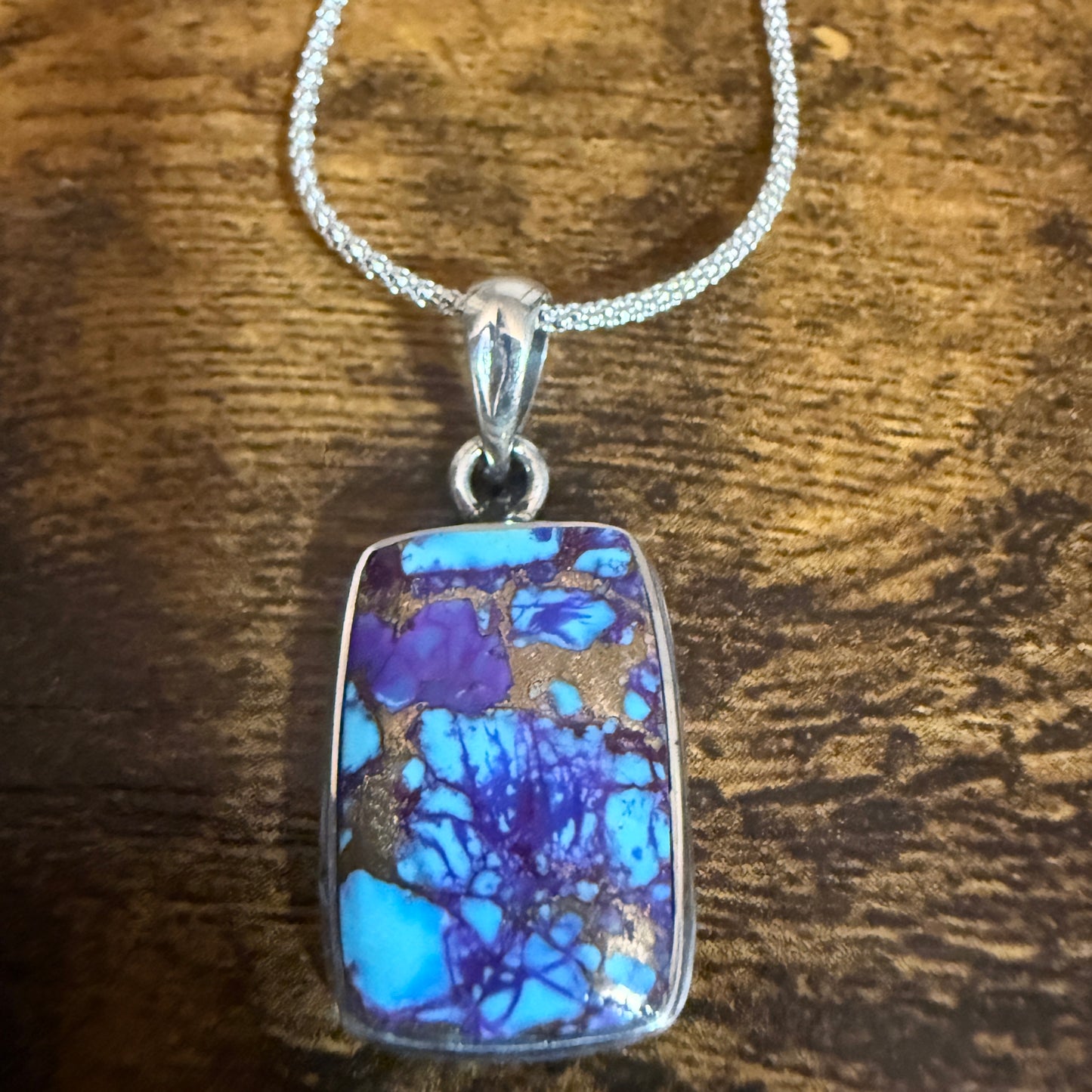 Kingman Purple Dahlia Turquoise Pendant Necklace 925 Sterling Silver 18In Chain