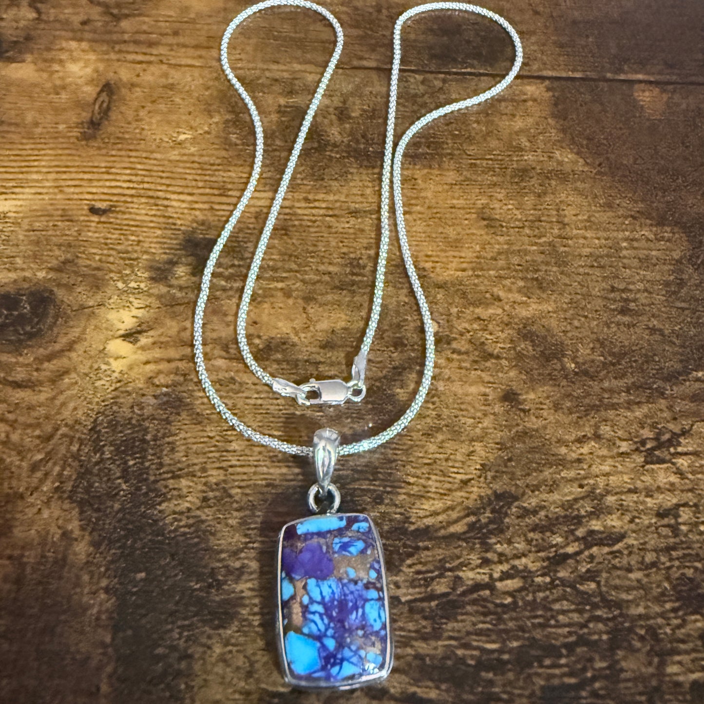 Kingman Purple Dahlia Turquoise Pendant Necklace 925 Sterling Silver 18In Chain