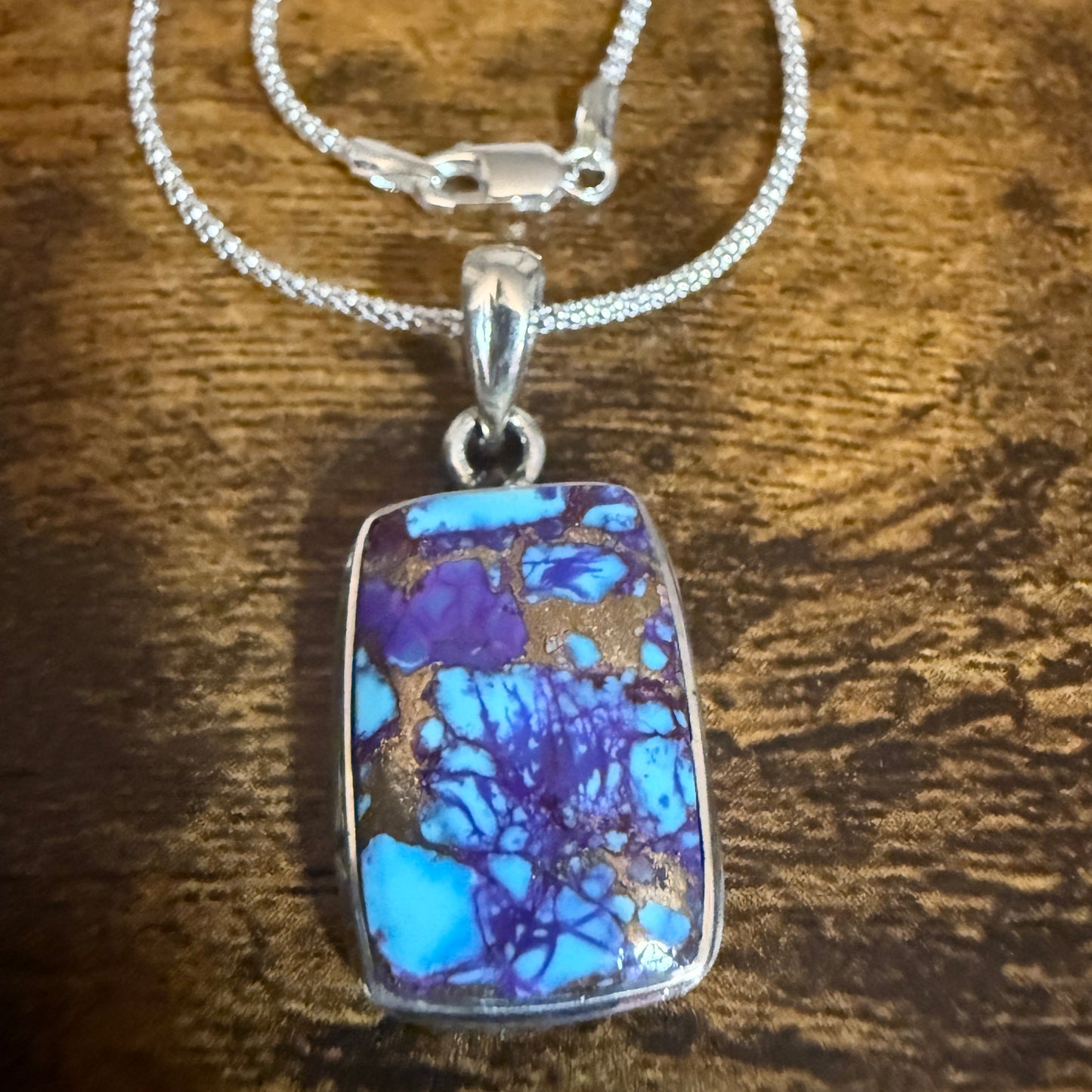 Kingman Purple Dahlia Turquoise Pendant Necklace 925 Sterling Silver 18In Chain