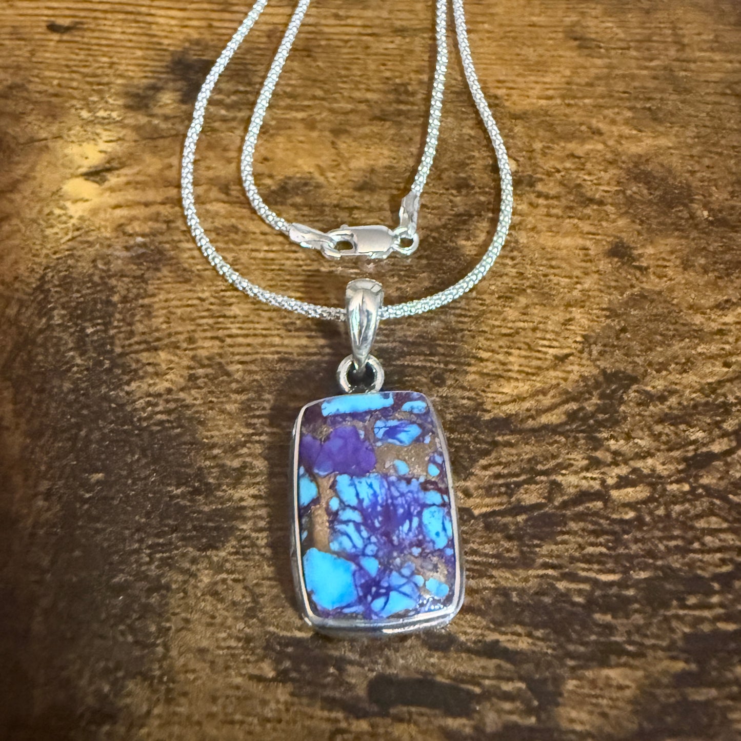 Kingman Purple Dahlia Turquoise Pendant Necklace 925 Sterling Silver 18In Chain