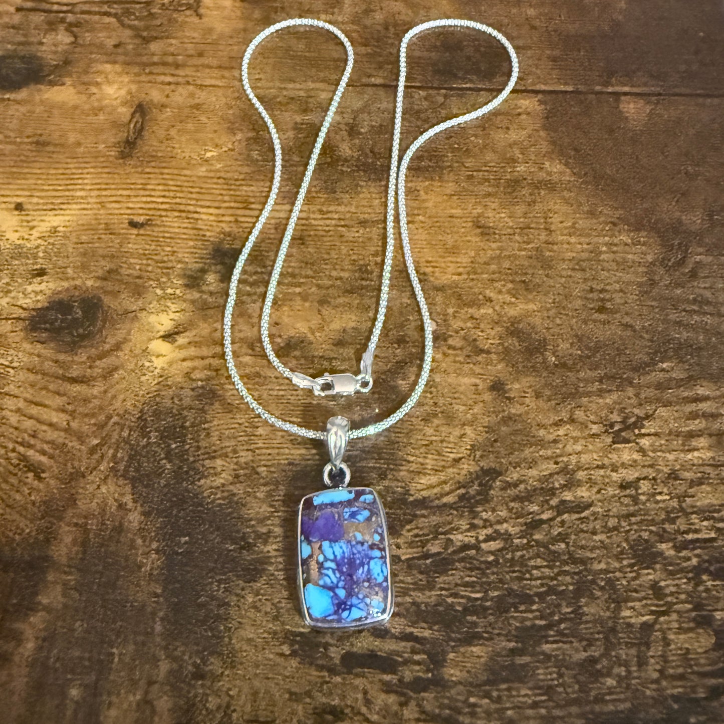 Kingman Purple Dahlia Turquoise Pendant Necklace 925 Sterling Silver 18In Chain