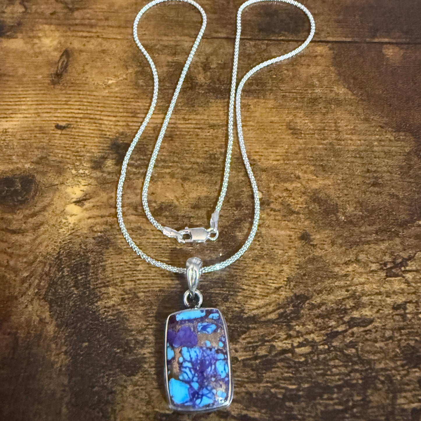 Kingman Purple Dahlia Turquoise Pendant Necklace 925 Sterling Silver 18In Chain