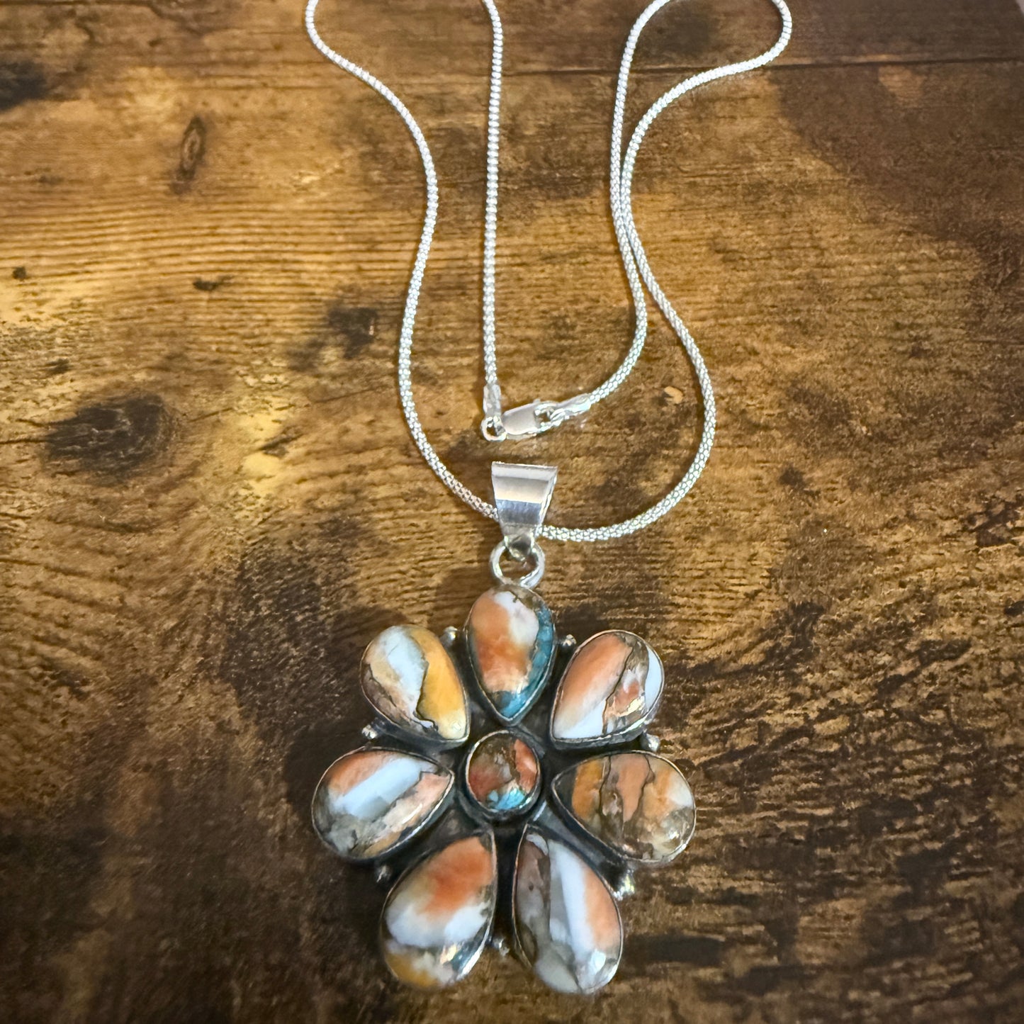 Copper Turquoise Gemstone Pendant Necklace 925 Sterling Silver 18 Inch Chain