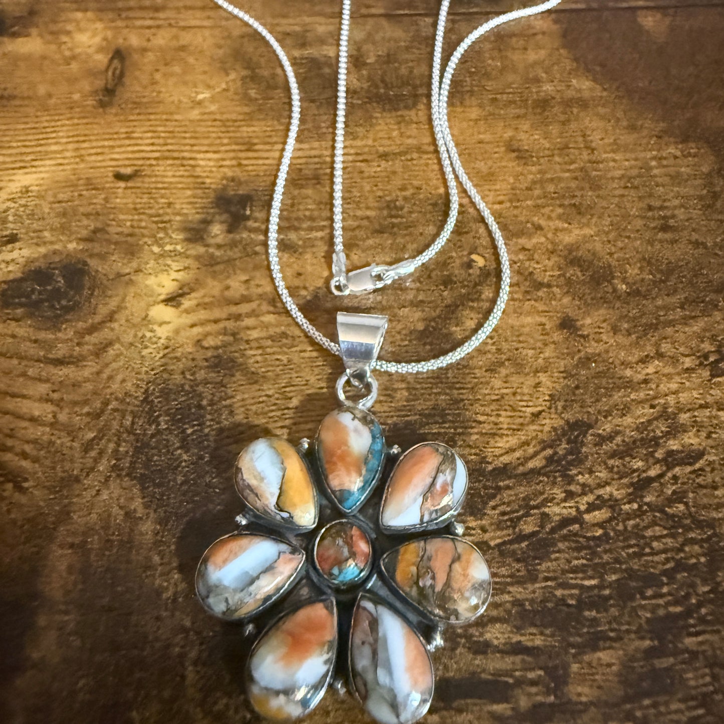 Copper Turquoise Gemstone Pendant Necklace 925 Sterling Silver 18 Inch Chain