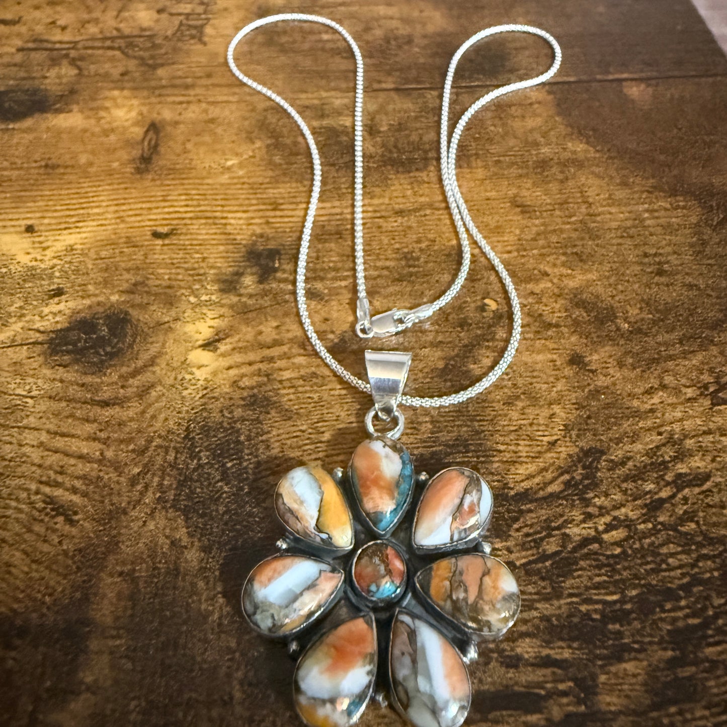 Copper Turquoise Gemstone Pendant Necklace 925 Sterling Silver 18 Inch Chain