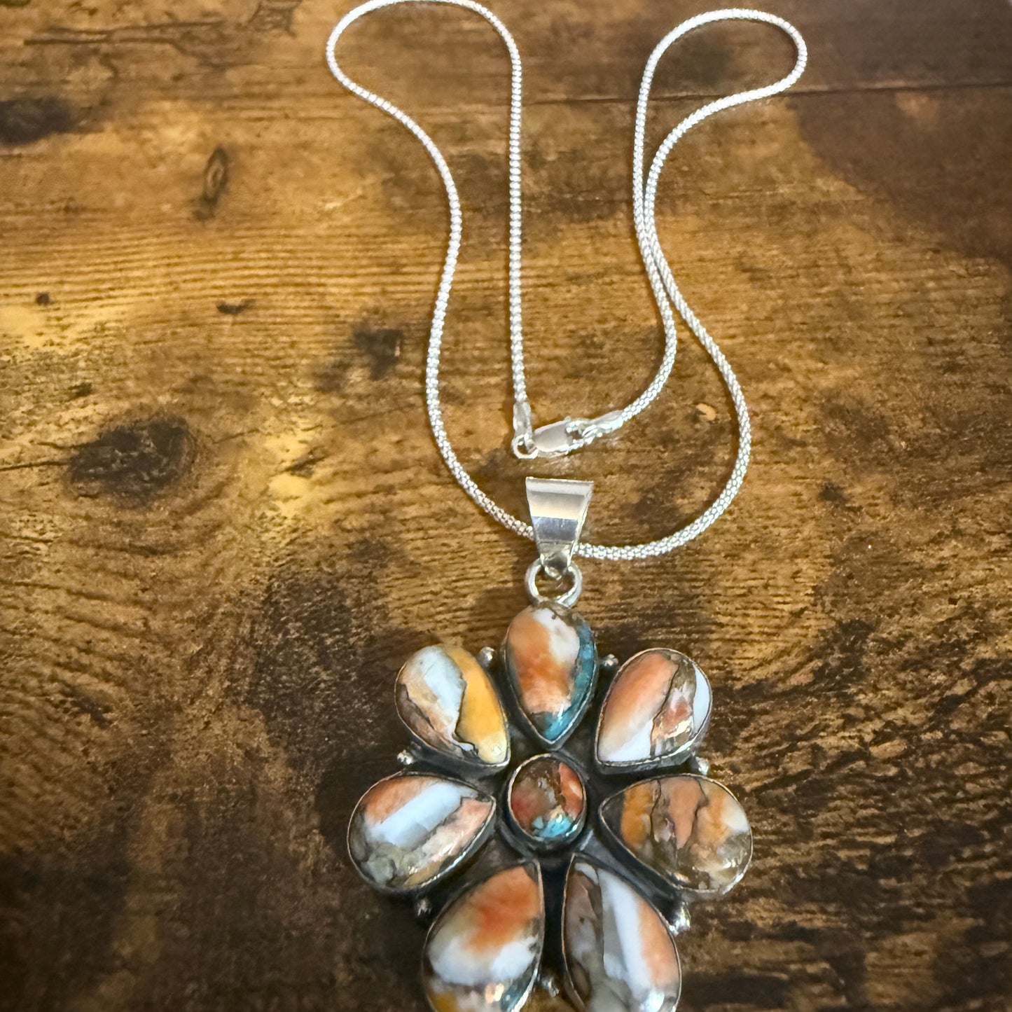 Copper Turquoise Gemstone Pendant Necklace 925 Sterling Silver 18 Inch Chain