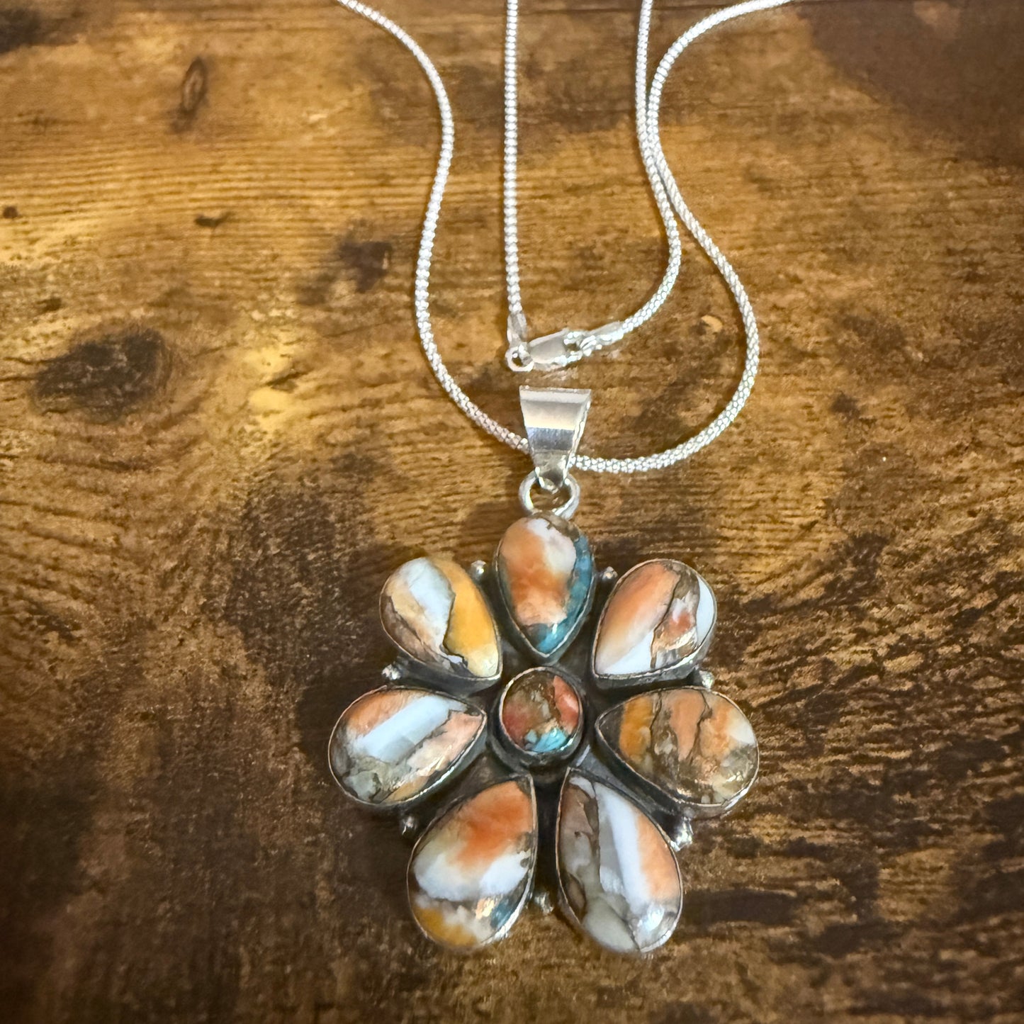 Copper Turquoise Gemstone Pendant Necklace 925 Sterling Silver 18 Inch Chain