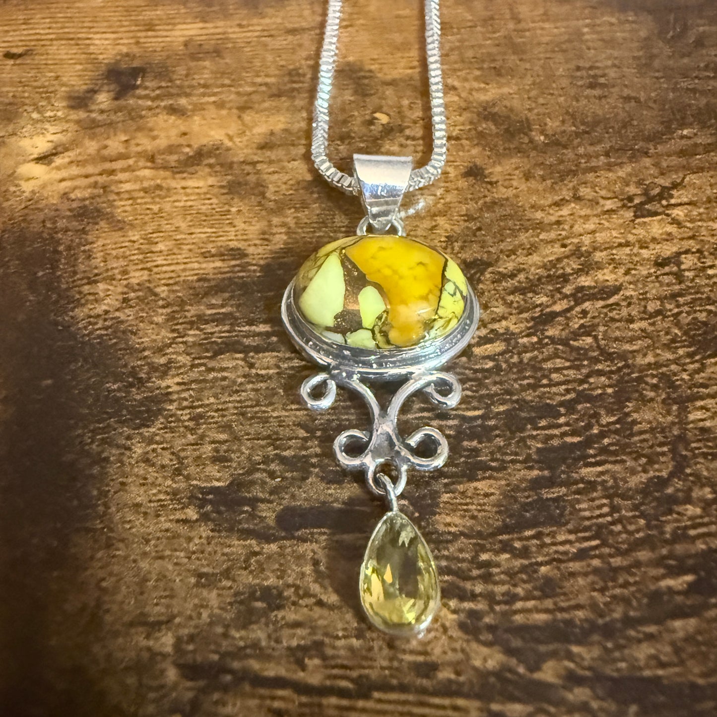 Honey Rose Dahlia Gemstone Pendant Necklace 925 Sterling Silver 20 Inch