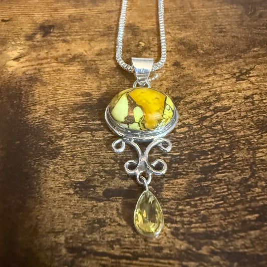 Honey Rose Dahlia Gemstone Pendant Necklace 925 Sterling Silver 20 Inch