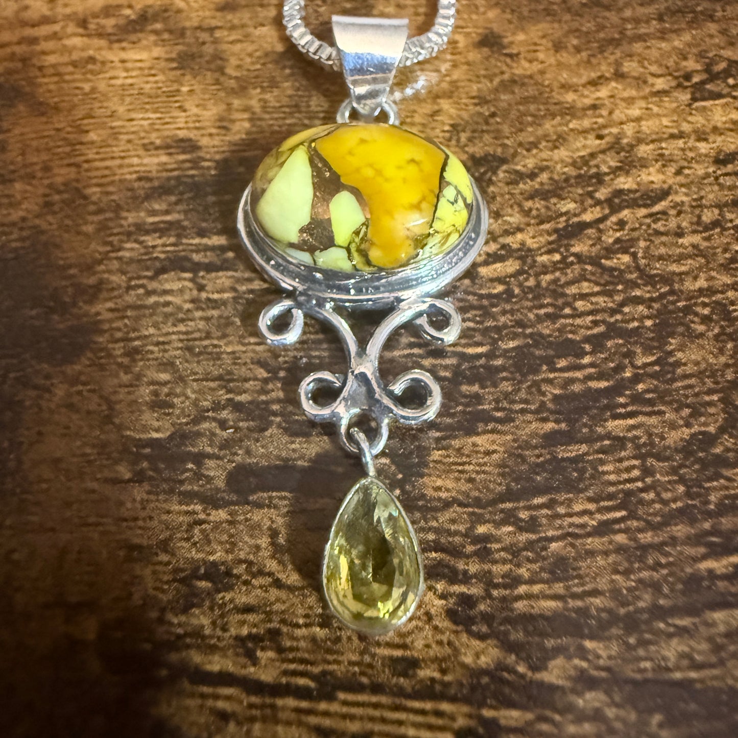 Honey Rose Dahlia Gemstone Pendant Necklace 925 Sterling Silver 20 Inch