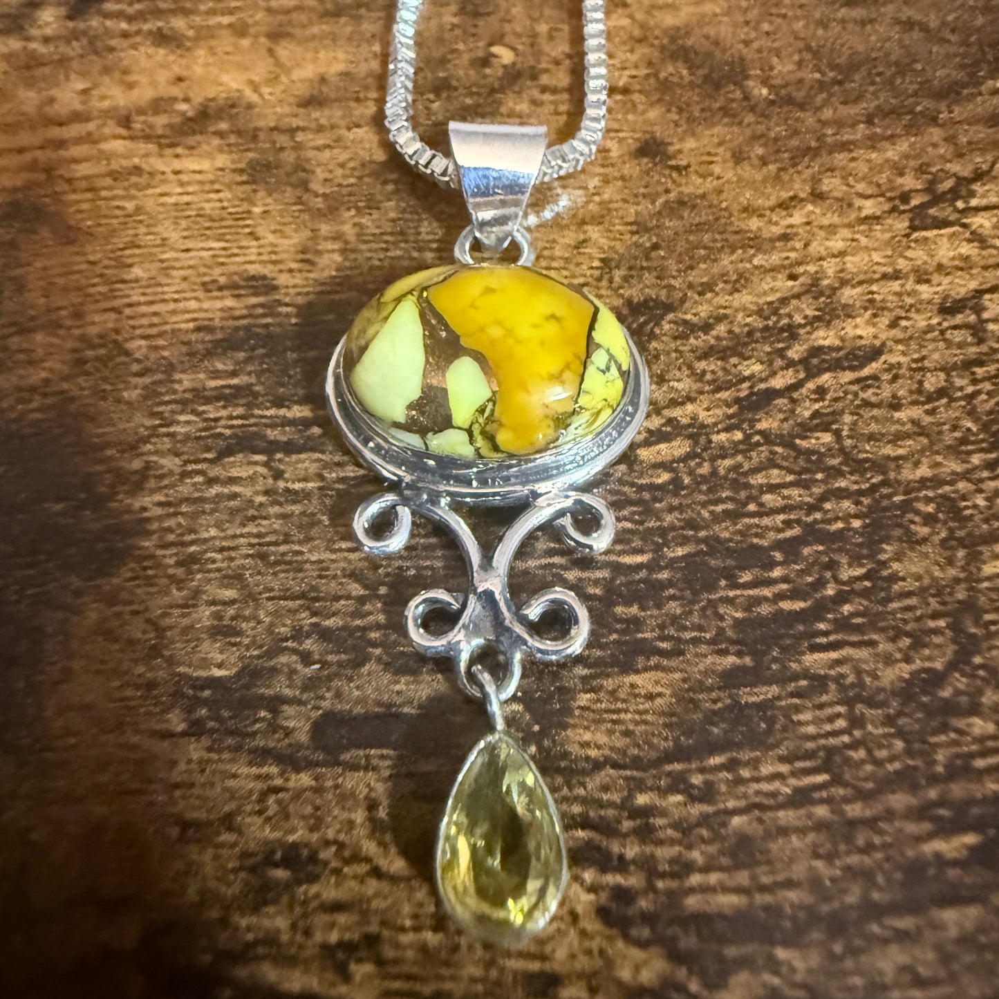 Honey Rose Dahlia Gemstone Pendant Necklace 925 Sterling Silver 20 Inch