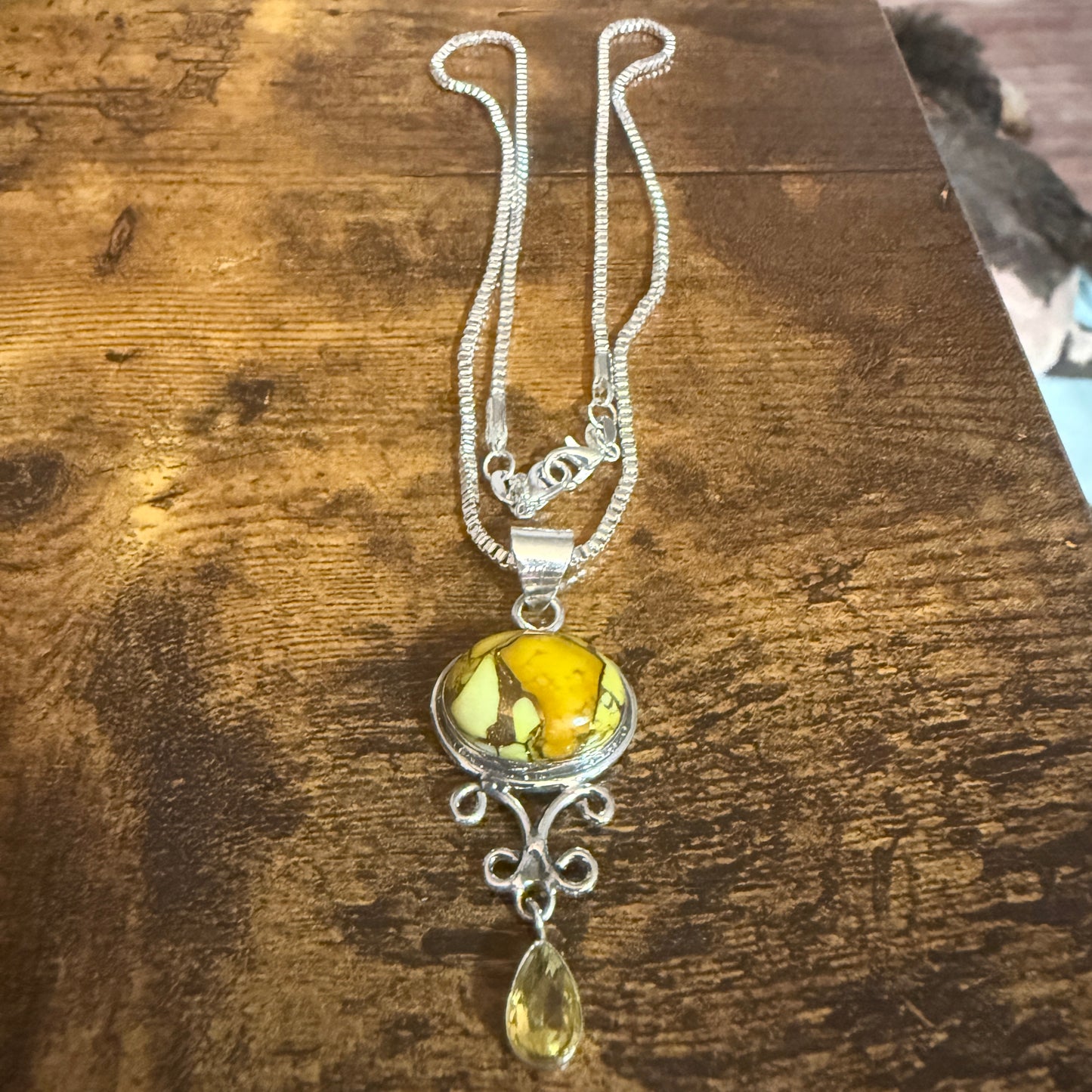 Honey Rose Dahlia Gemstone Pendant Necklace 925 Sterling Silver 20 Inch