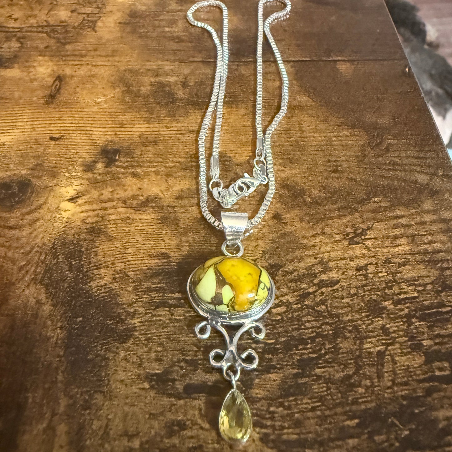 Honey Rose Dahlia Gemstone Pendant Necklace 925 Sterling Silver 20 Inch