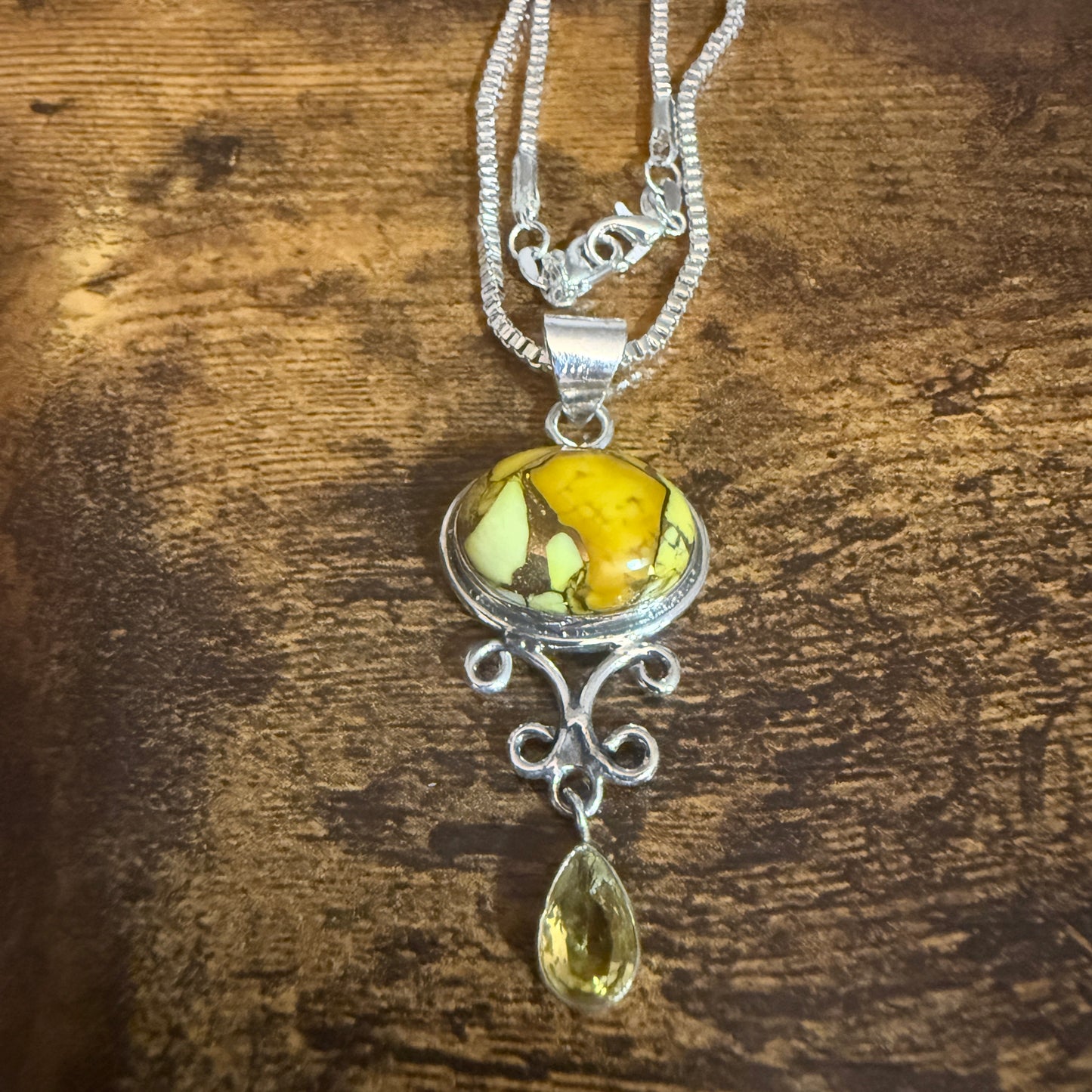 Honey Rose Dahlia Gemstone Pendant Necklace 925 Sterling Silver 20 Inch