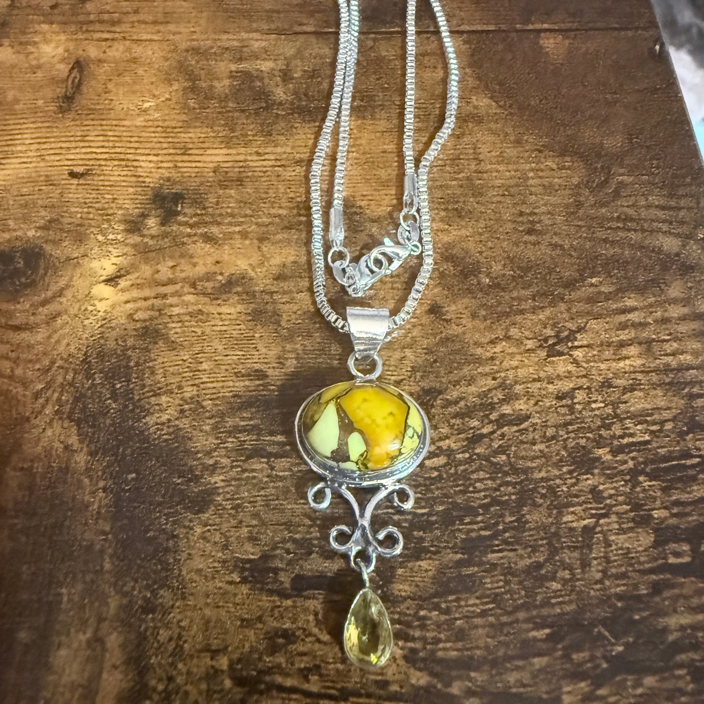 Honey Rose Dahlia Gemstone Pendant Necklace 925 Sterling Silver 20 Inch