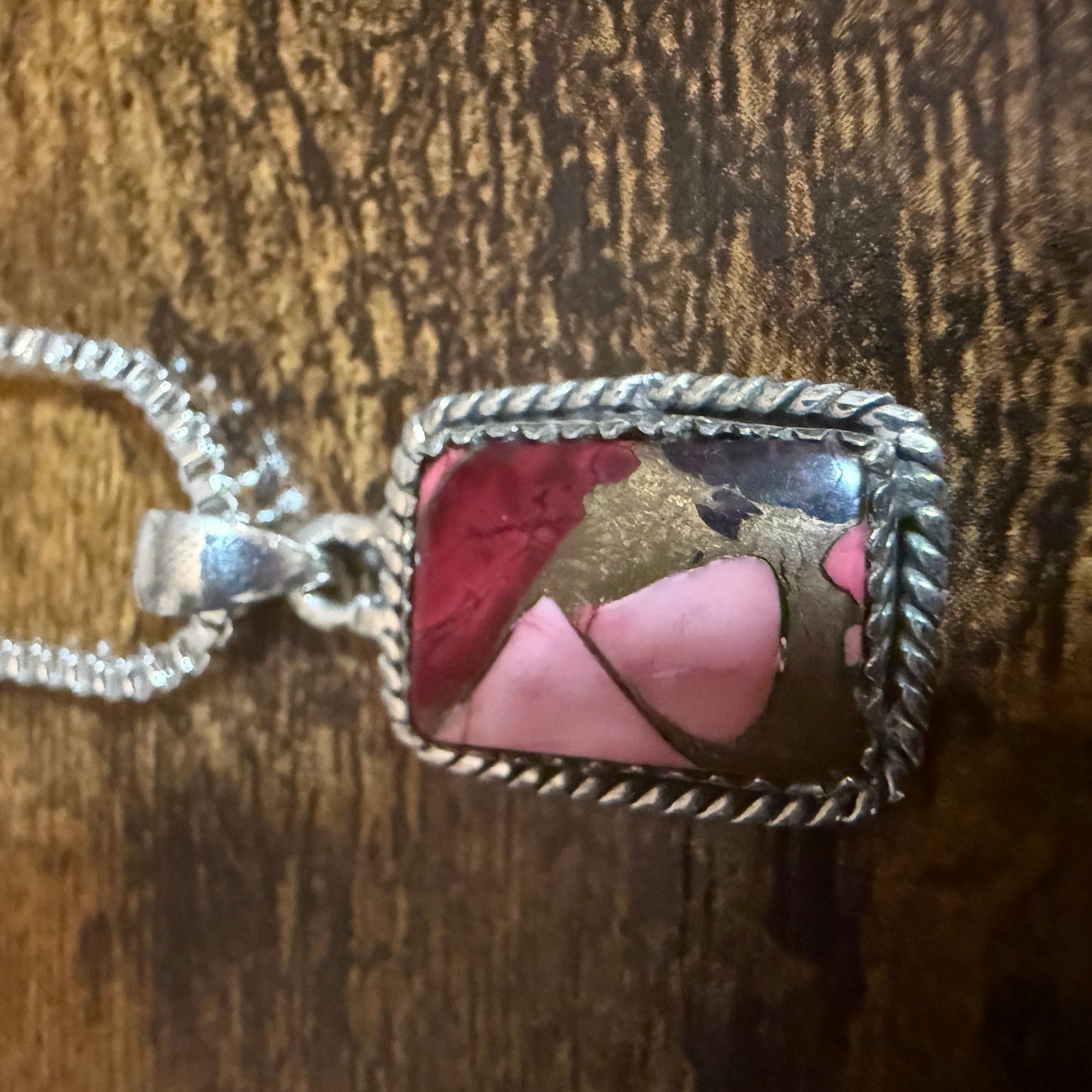 Red Rose Dahlia Turquoise Pendant Necklace 925 Sterling Silver 18 Inch