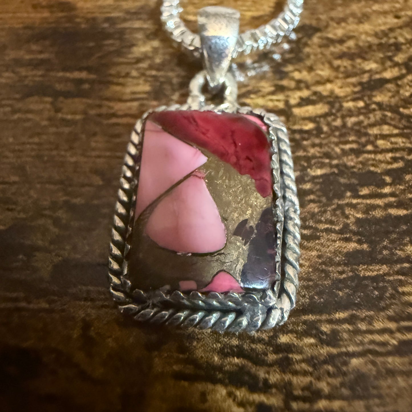 Red Rose Dahlia Turquoise Pendant Necklace 925 Sterling Silver 18 Inch